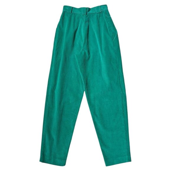 80s vintage highwaisted corduroy pants bright green pleated tapered relaxed. - Picture 3 of 5